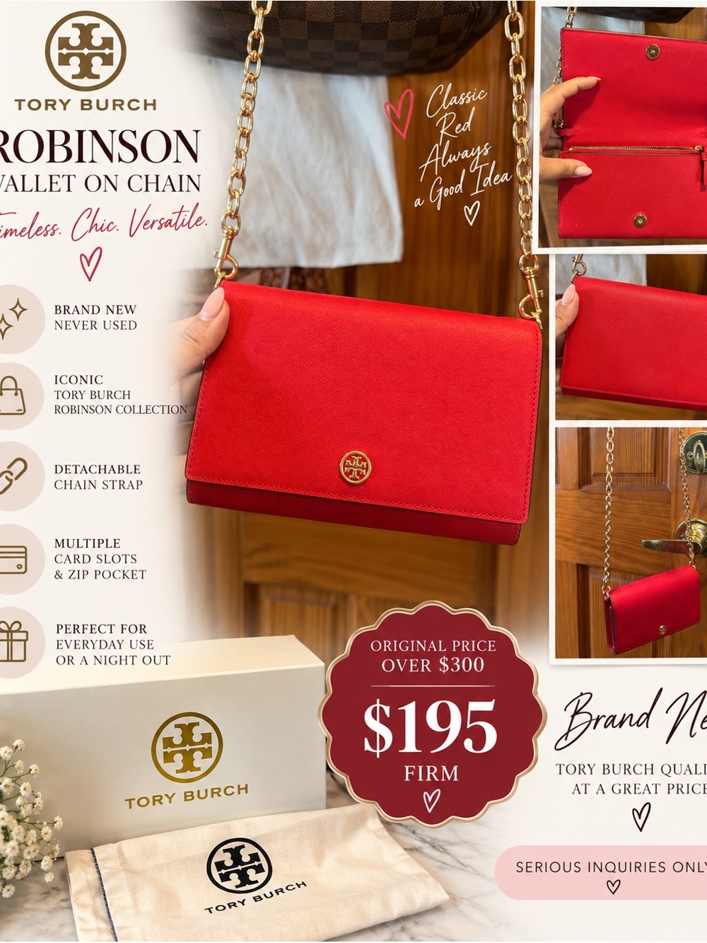 Robinson Leather Wallet on a Chain - Tory Burch